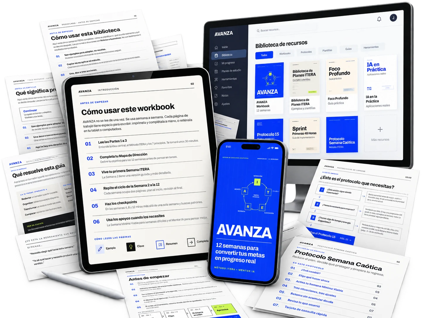 Workbook AVANZA en tablet, celular y computadora